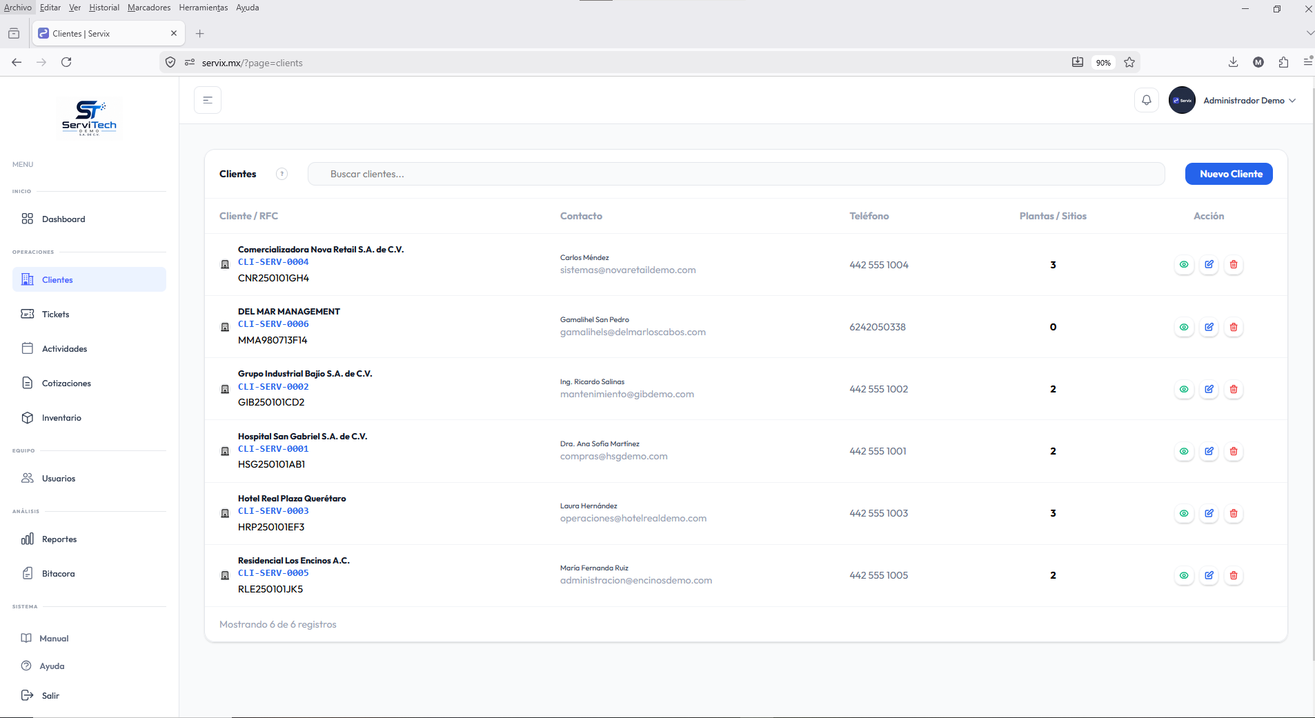 Lista de clientes