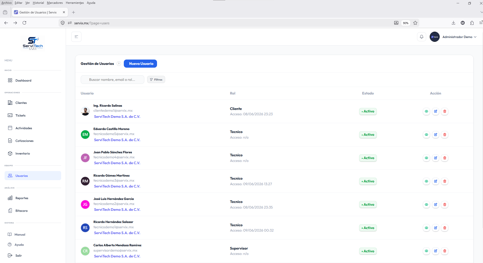 Lista de usuarios de la empresa