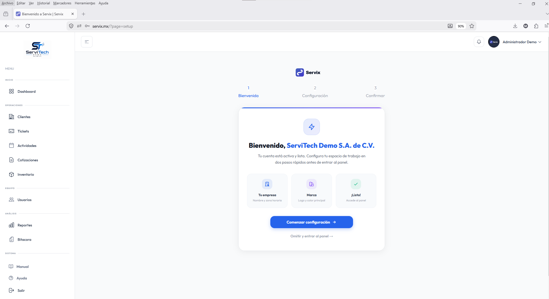 Paso 1 del wizard — Pantalla de bienvenida